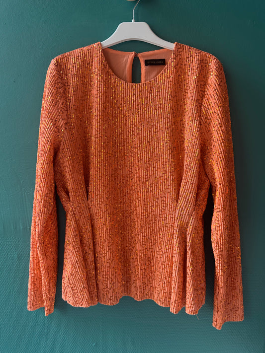 Stine Goya orange paljettblus/top stl. 42