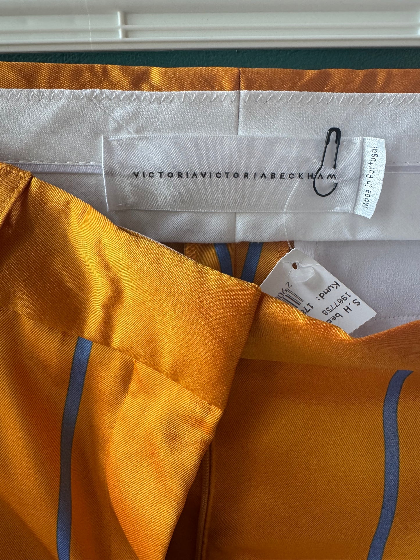 Victoria Beckham orangeblårandig byxa stl. 38